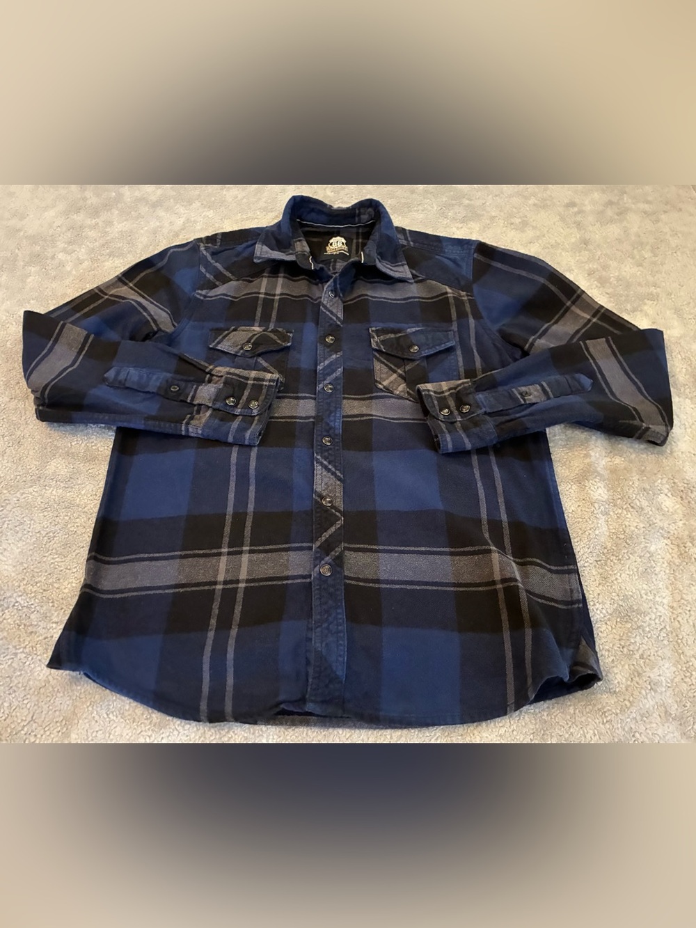 Men's Route 66 Blue & Black Plaid Button-Up Shirt Size Small